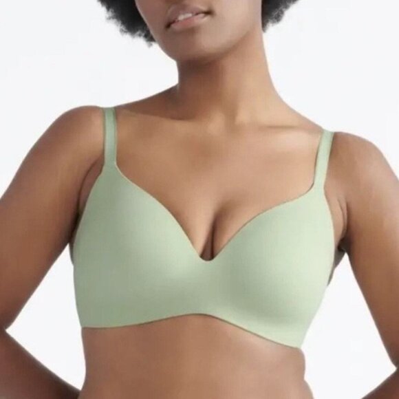 Knix Wingwoman Contour Bra 4 34D NEW Misty Green Pastel Wireless Padded Low Cut - Picture 1 of 4